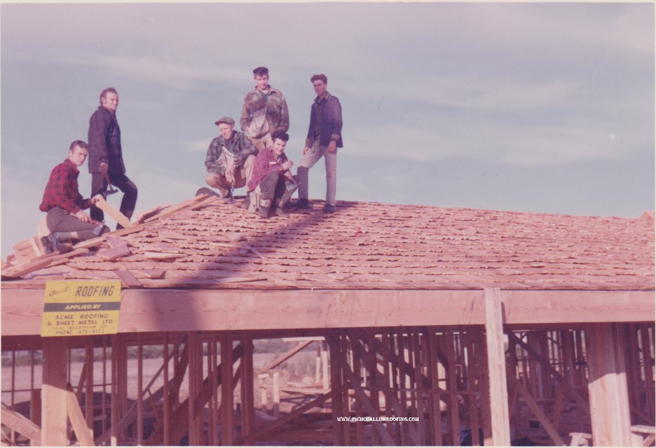 McCallum roofers installing a cedar shake roof on West Coast Road, Sooke, in the 1960s